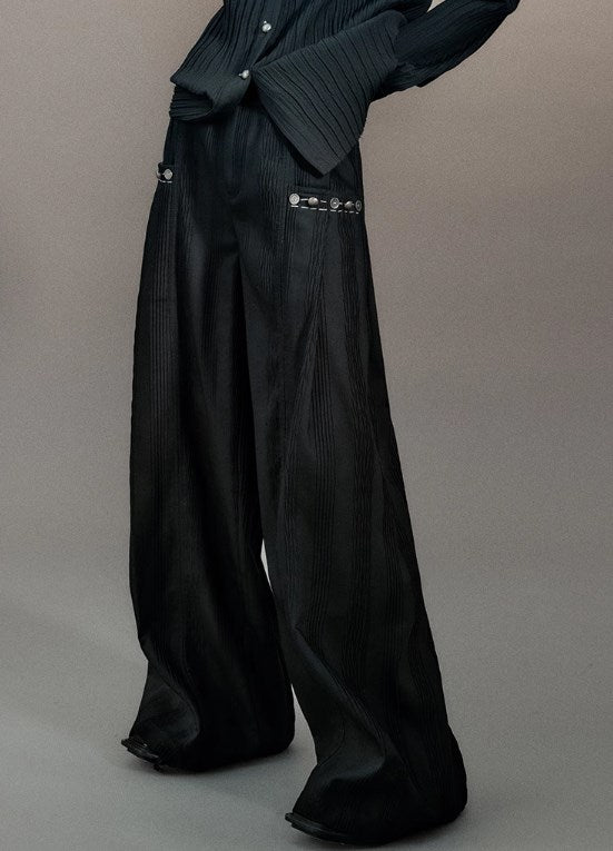 Genesis Era Capsule Collection Willow Pleat Wide-Leg Relaxed Trousers [ID:0079PA]