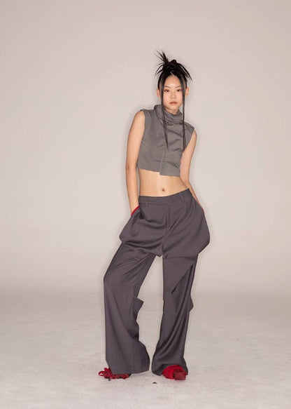 2024 New Low-Waist Wide-Leg Relaxed Straight Trousers Minimal Design [ID:0080PA]