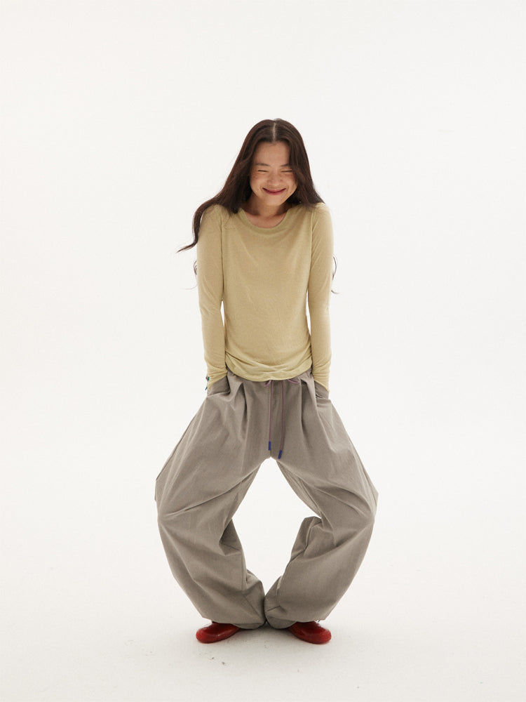 Vintage Drawstring Utility Parachute Pants Relaxed Straight-Leg Trousers [ID:0081PA]