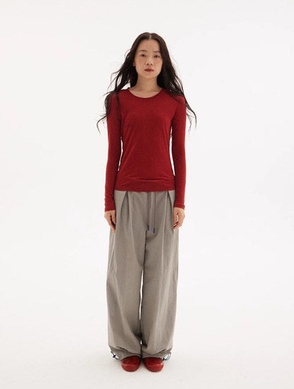 Vintage Drawstring Utility Parachute Pants Relaxed Straight-Leg Trousers [ID:0081PA]