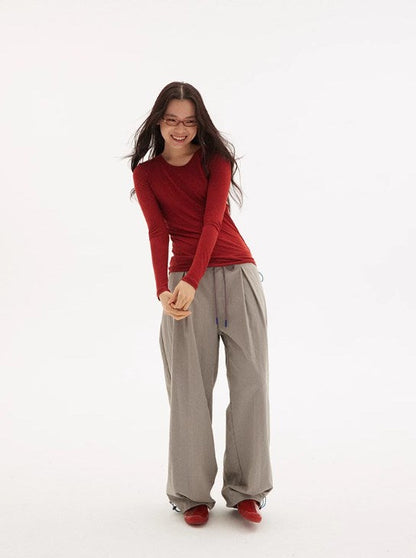 Vintage Drawstring Utility Parachute Pants Relaxed Straight-Leg Trousers [ID:0081PA]