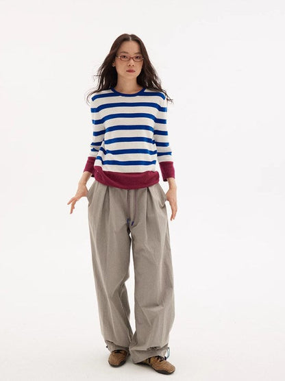 Vintage Drawstring Utility Parachute Pants Relaxed Straight-Leg Trousers [ID:0081PA]