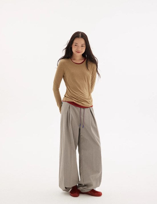 Vintage Drawstring Utility Parachute Pants Relaxed Straight-Leg Trousers [ID:0081PA]