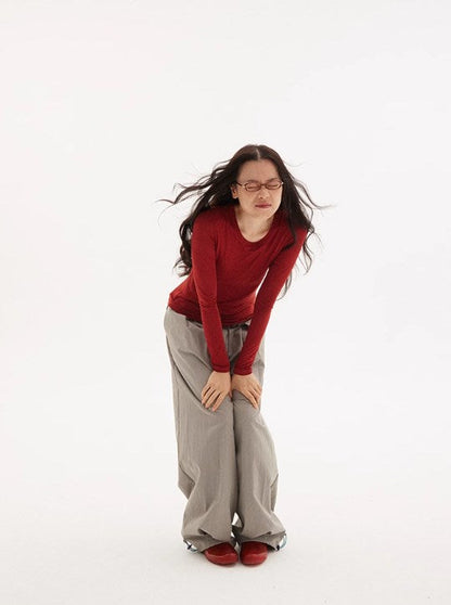 Vintage Drawstring Utility Parachute Pants Relaxed Straight-Leg Trousers [ID:0081PA]