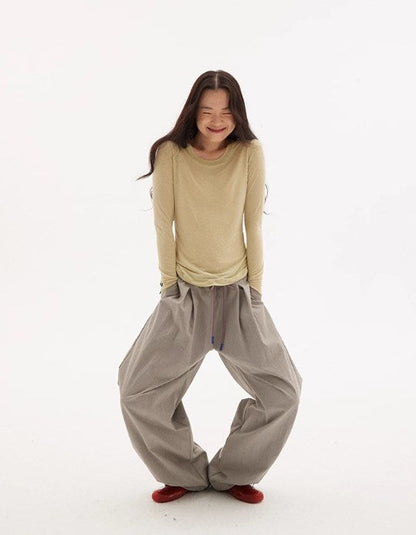 Vintage Drawstring Utility Parachute Pants Relaxed Straight-Leg Trousers [ID:0081PA]