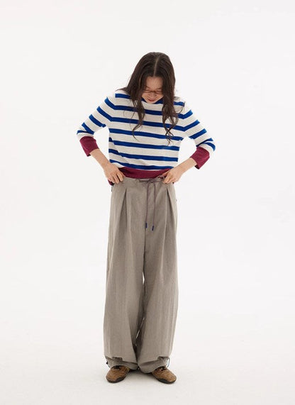 Vintage Drawstring Utility Parachute Pants Relaxed Straight-Leg Trousers [ID:0081PA]