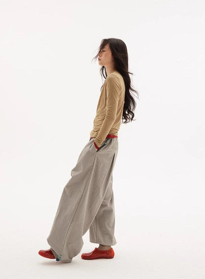 Vintage Drawstring Utility Parachute Pants Relaxed Straight-Leg Trousers [ID:0081PA]