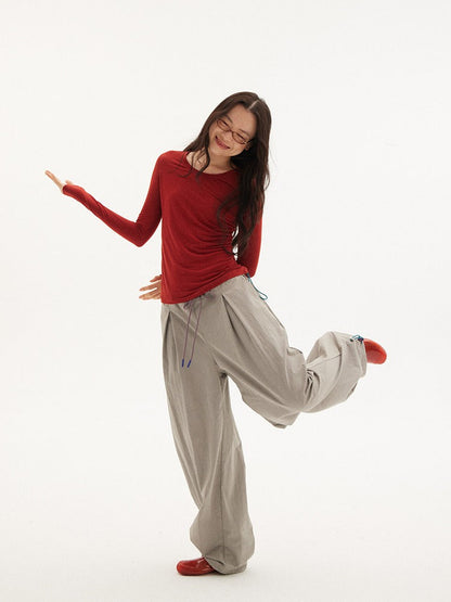 Vintage Drawstring Utility Parachute Pants Relaxed Straight-Leg Trousers [ID:0081PA]