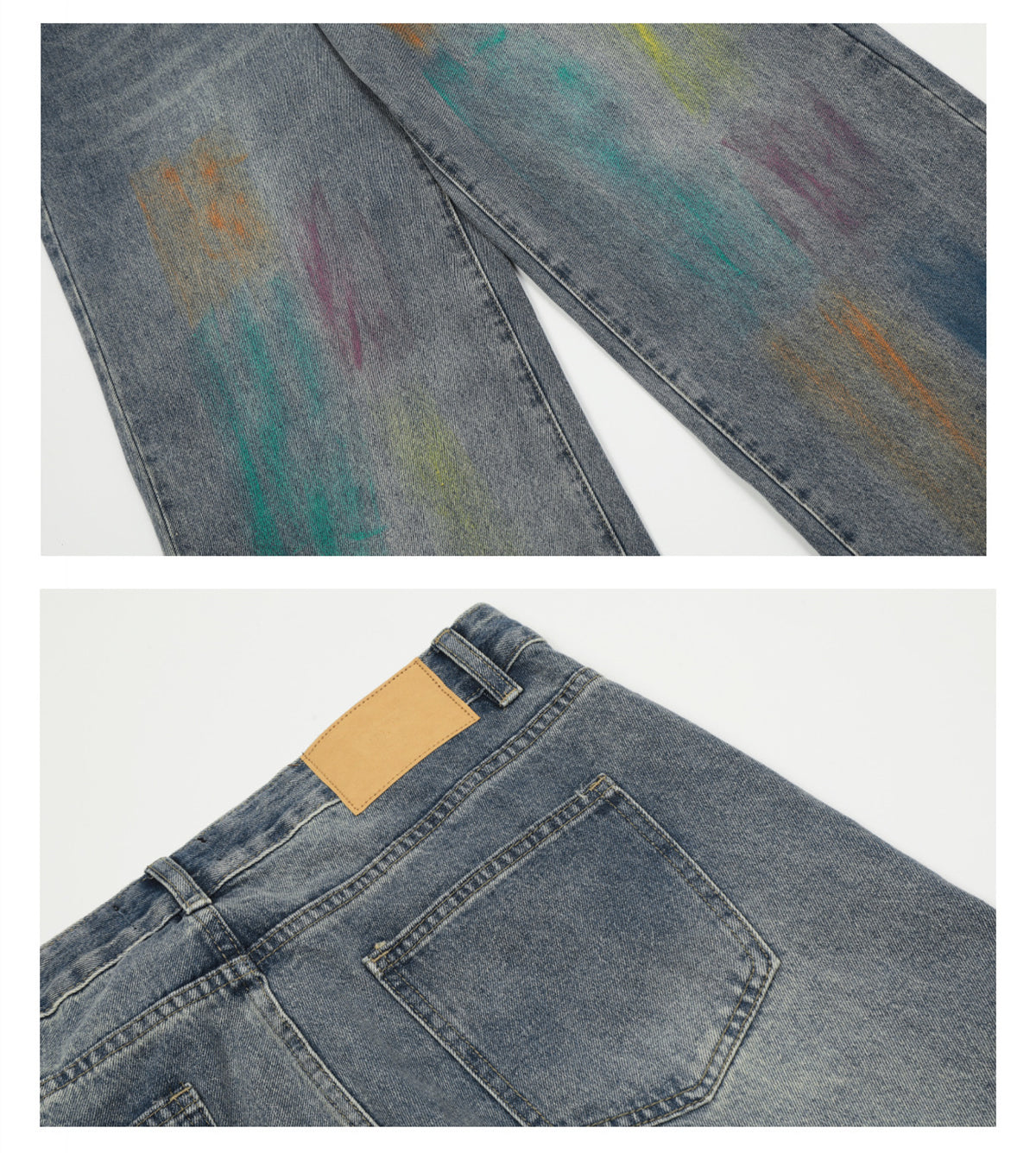 High-Street Loose Wide-Leg Straight Blue Painted Jeans  [ID:0083PA]