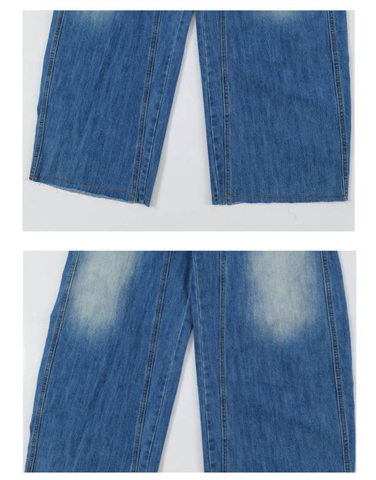 American Retro Washed Lightning Pattern Deconstructed Smitar Jeans [ID:0085PA]