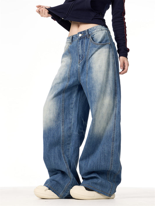 American Retro Washed Lightning Pattern Deconstructed Smitar Jeans [ID:0085PA]