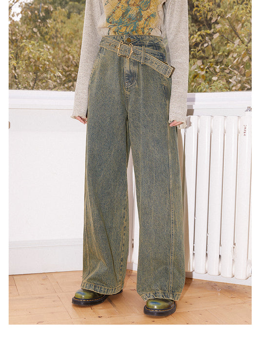 Girl Dislocation Zone Distressed Workwear Wide-Leg Jeans [ID:0090PA]