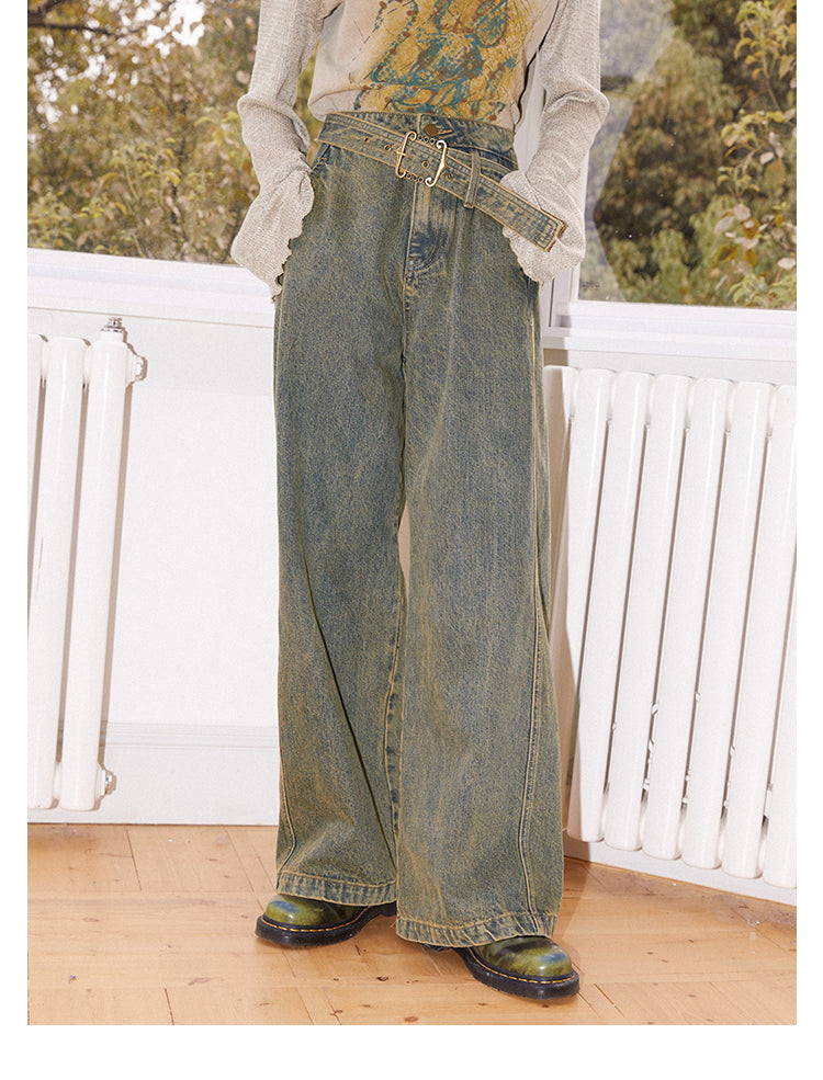 Girl Dislocation Zone Distressed Workwear Wide-Leg Jeans [ID:0090PA]