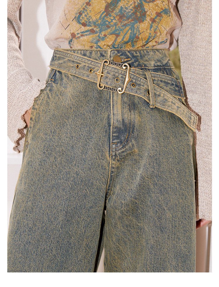 Girl Dislocation Zone Distressed Workwear Wide-Leg Jeans [ID:0090PA]