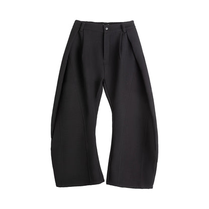 Pleats & Scimitar Pants Wide-Leg Loose Fit Black Casual Trousers [ID:0094PA]