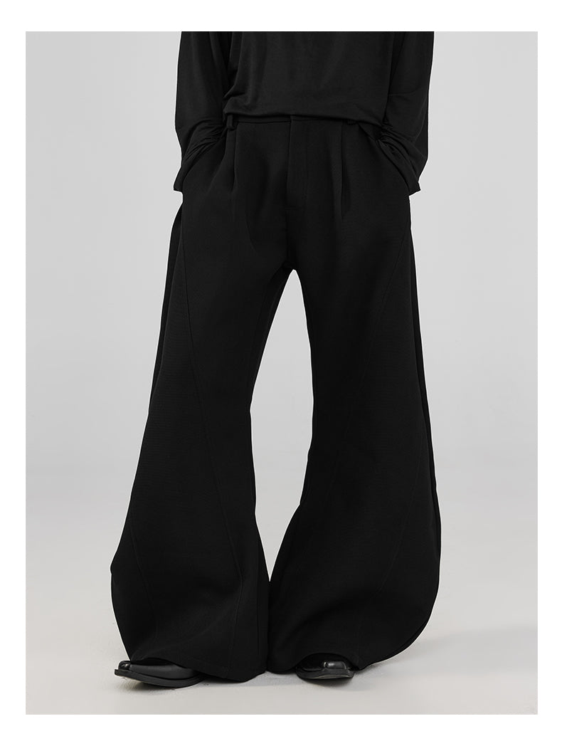 Pleats & Scimitar Pants Wide-Leg Loose Fit Black Casual Trousers [ID:0094PA]