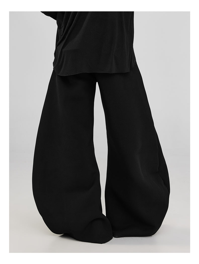 Pleats & Scimitar Pants Wide-Leg Loose Fit Black Casual Trousers [ID:0094PA]