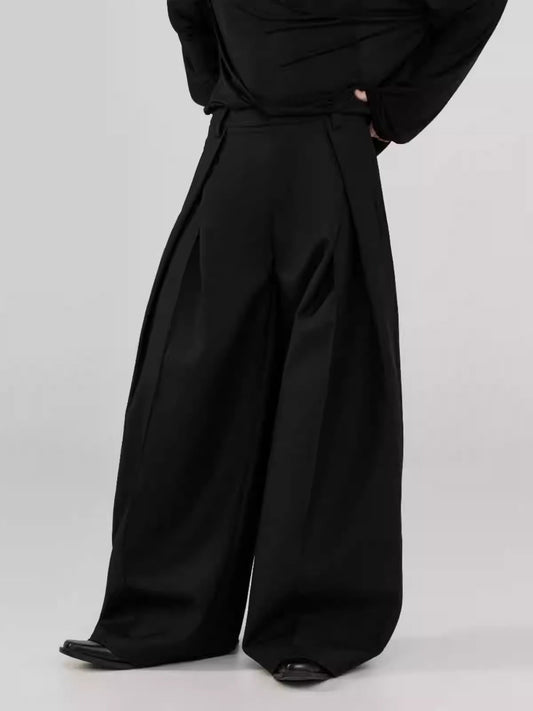 3D Pleated Wide Pants Loose Fit No-Iron Casual Trousers Unisex Design [ID:0095PA]