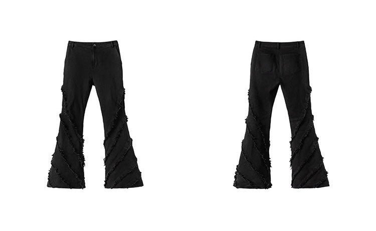 Pioneer Versatile Black Slim Raw Wash Denim Casual Flare Pants Unisex [ID:0096PA]