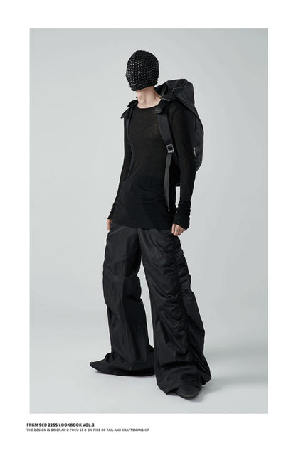 Pleated Drawstring Casual Pants Unisex Loose High-Waist Floor-Length Designer Pants [ID:0099PA]