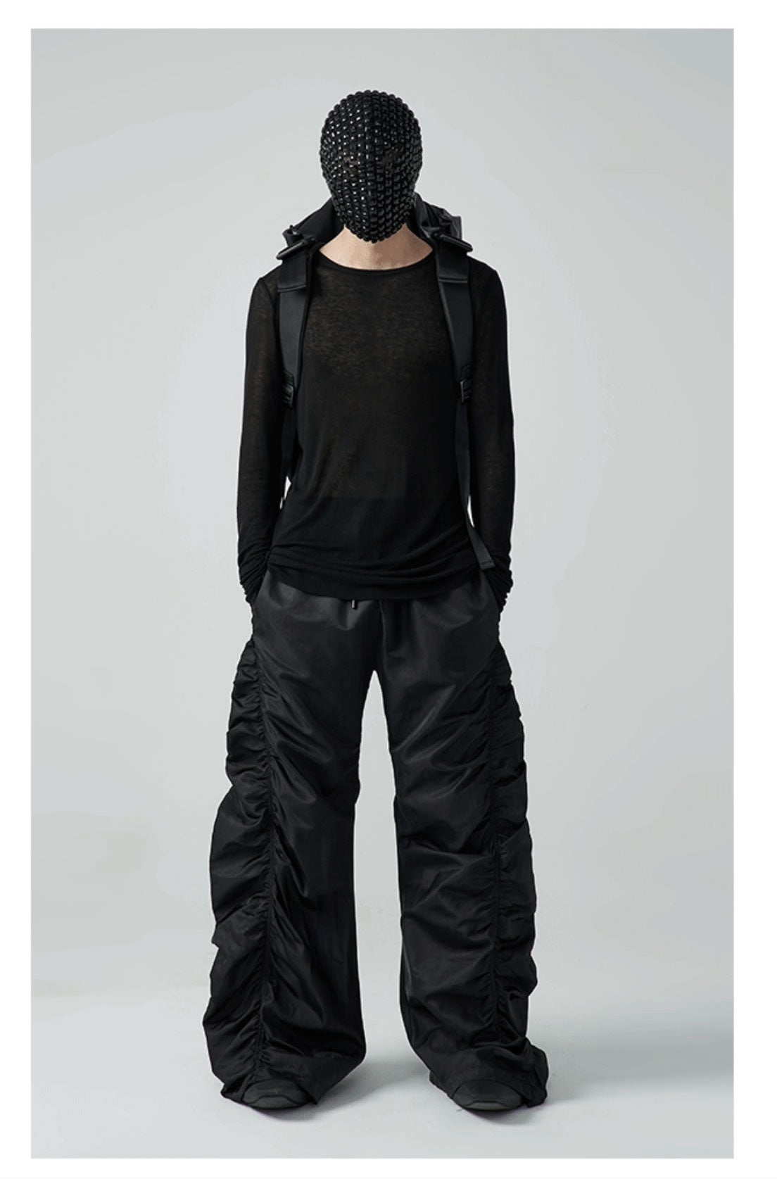 Pleated Drawstring Casual Pants Unisex Loose High-Waist Floor-Length Designer Pants [ID:0099PA]