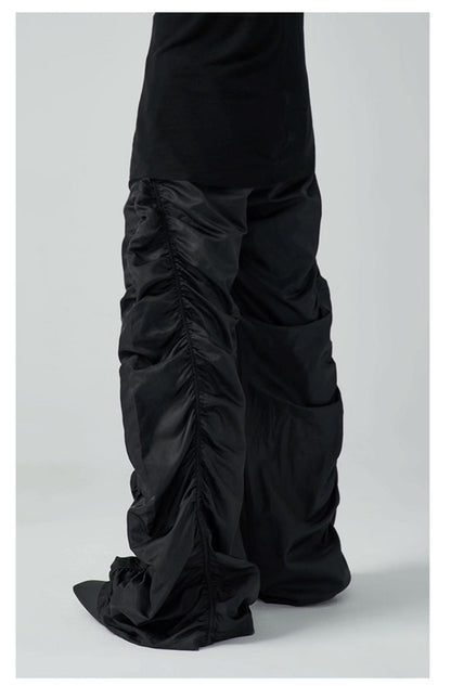 Pleated Drawstring Casual Pants Unisex Loose High-Waist Floor-Length Designer Pants [ID:0099PA]