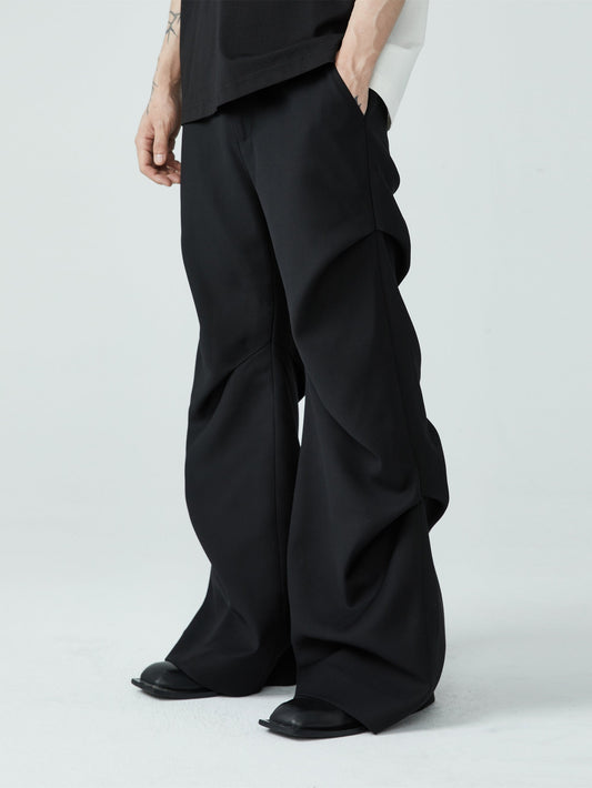 Summer New Wrinkled Flared Relaxed Trousers Tailored Design for Men [ID:0100SU]