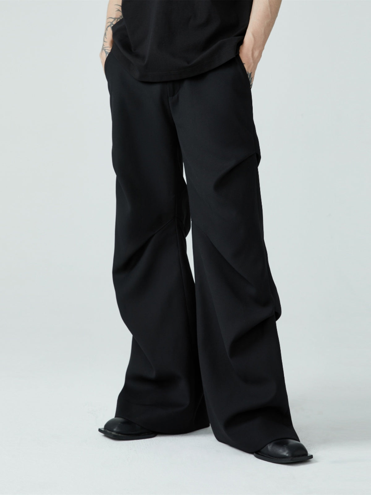 Summer New Wrinkled Flared Relaxed Trousers Tailored Design for Men [ID:0100SU]