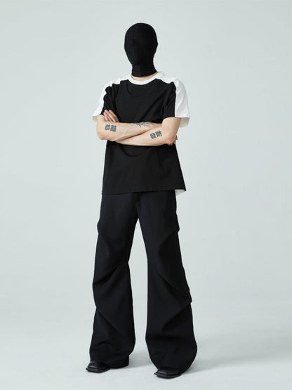 Summer New Wrinkled Flared Relaxed Trousers Tailored Design for Men [ID:0100SU]