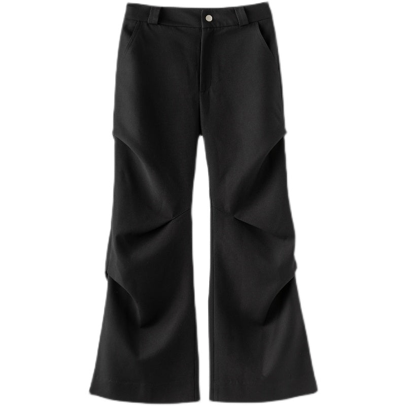 Summer New Wrinkled Flared Relaxed Trousers Tailored Design for Men [ID:0100SU]