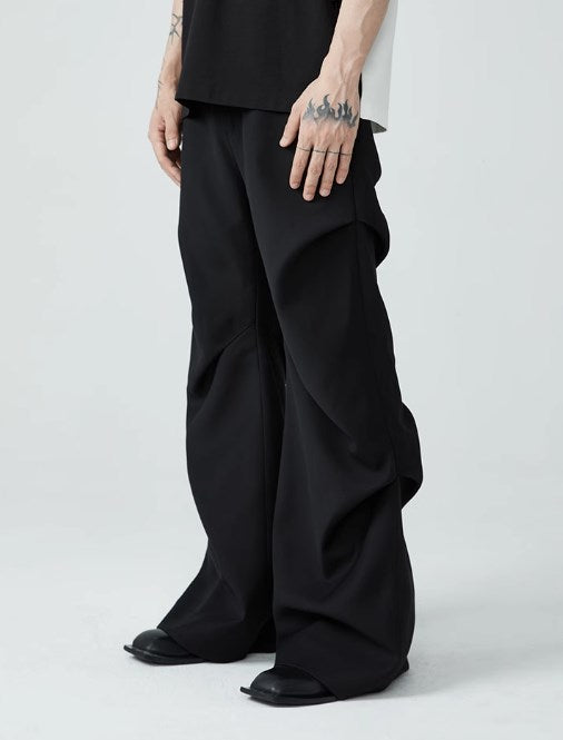 Summer New Wrinkled Flared Relaxed Trousers Tailored Design for Men [ID:0100SU]