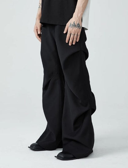 Summer New Wrinkled Flared Relaxed Trousers Tailored Design for Men [ID:0100SU]