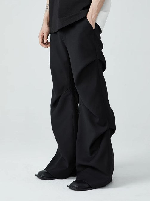 Summer New Wrinkled Flared Relaxed Trousers Tailored Design for Men [ID:0100SU]