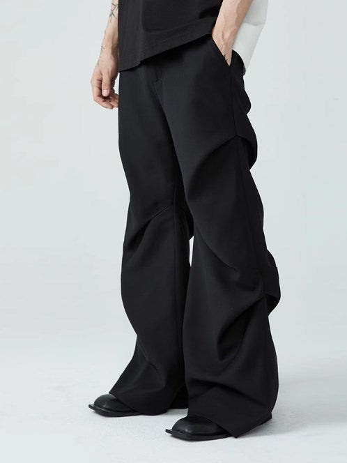 Summer New Wrinkled Flared Relaxed Trousers Tailored Design for Men [ID:0100SU]