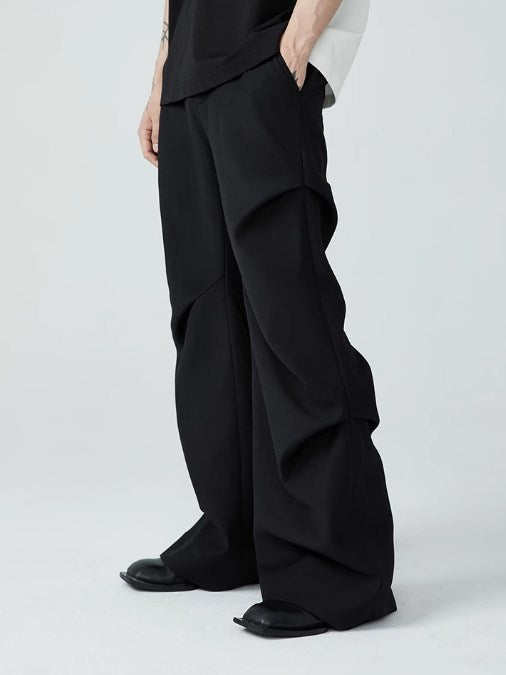 Summer New Wrinkled Flared Relaxed Trousers Tailored Design for Men [ID:0100SU]