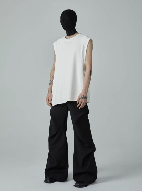 Summer New Wrinkled Flared Relaxed Trousers Tailored Design for Men [ID:0100SU]