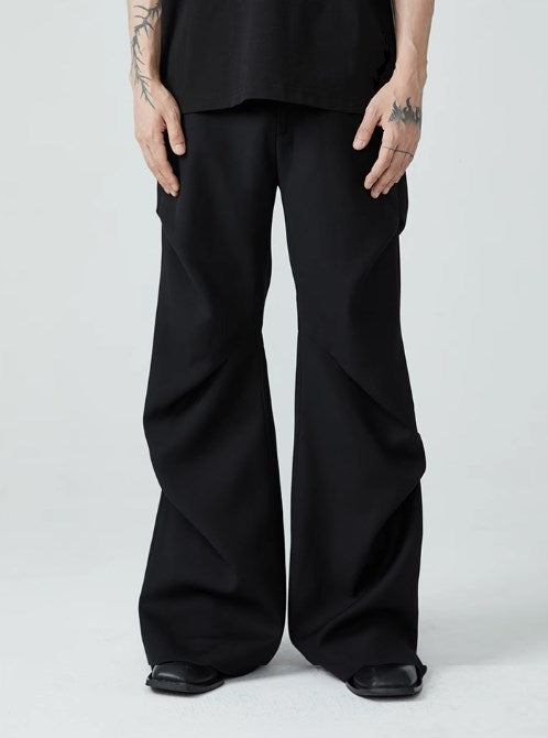 Summer New Wrinkled Flared Relaxed Trousers Tailored Design for Men [ID:0100SU]