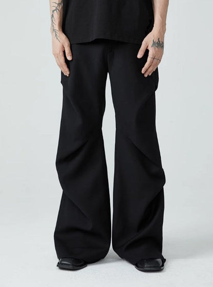 Summer New Wrinkled Flared Relaxed Trousers Tailored Design for Men [ID:0100SU]