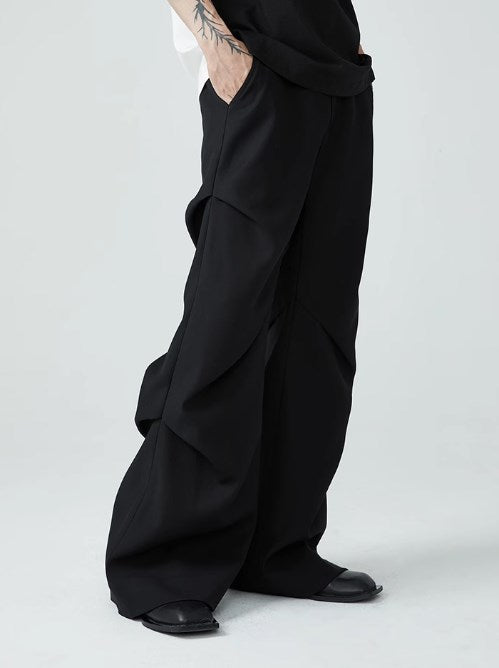 Summer New Wrinkled Flared Relaxed Trousers Tailored Design for Men [ID:0100SU]