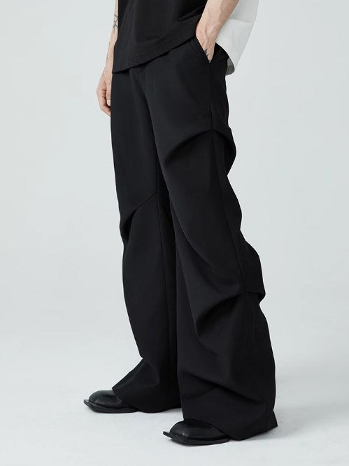 Summer New Wrinkled Flared Relaxed Trousers Tailored Design for Men [ID:0100SU]