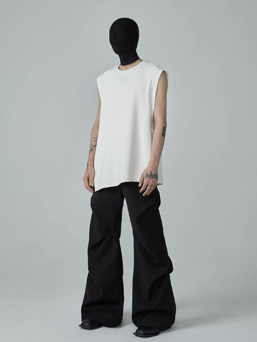 Summer New Wrinkled Flared Relaxed Trousers Tailored Design for Men [ID:0100SU]