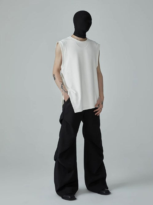 Summer New Wrinkled Flared Relaxed Trousers Tailored Design for Men [ID:0100SU]