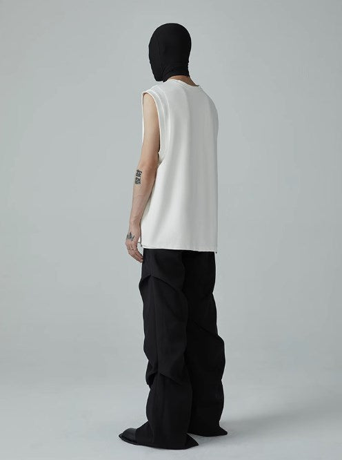 Summer New Wrinkled Flared Relaxed Trousers Tailored Design for Men [ID:0100SU]