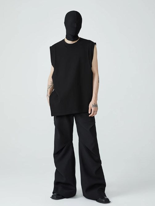 Summer New Wrinkled Flared Relaxed Trousers Tailored Design for Men [ID:0100SU]