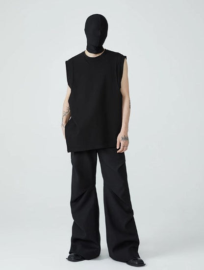 Summer New Wrinkled Flared Relaxed Trousers Tailored Design for Men [ID:0100SU]