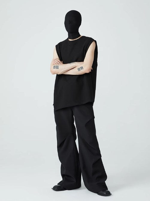 Summer New Wrinkled Flared Relaxed Trousers Tailored Design for Men [ID:0100SU]
