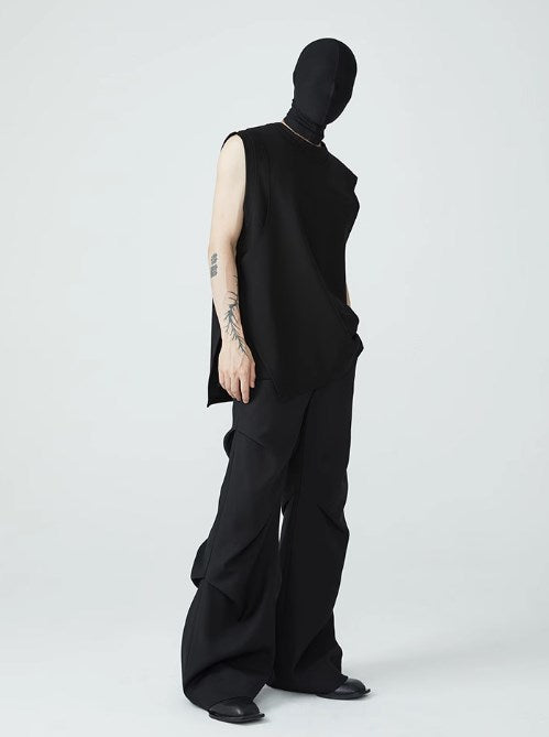 Summer New Wrinkled Flared Relaxed Trousers Tailored Design for Men [ID:0100SU]