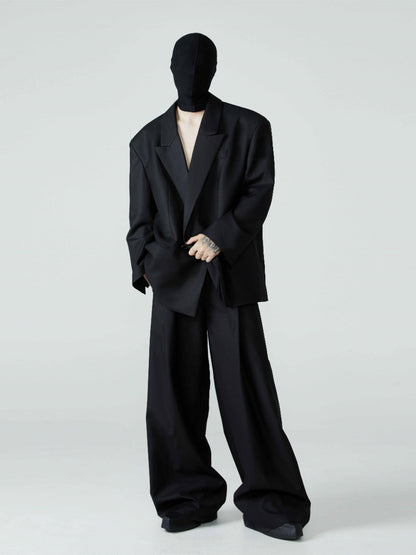 Relaxed Fit Black Pleated Wide-Leg Trousers Versatile All-Season Style [ID:0101SU]