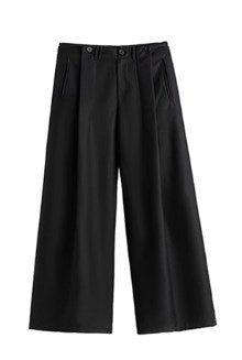 Relaxed Fit Black Pleated Wide-Leg Trousers Versatile All-Season Style [ID:0101SU]