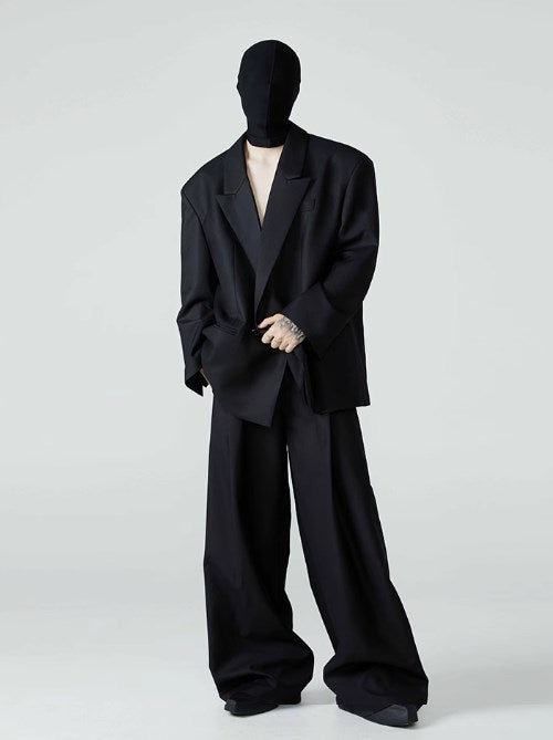 Relaxed Fit Black Pleated Wide-Leg Trousers Versatile All-Season Style [ID:0101SU]